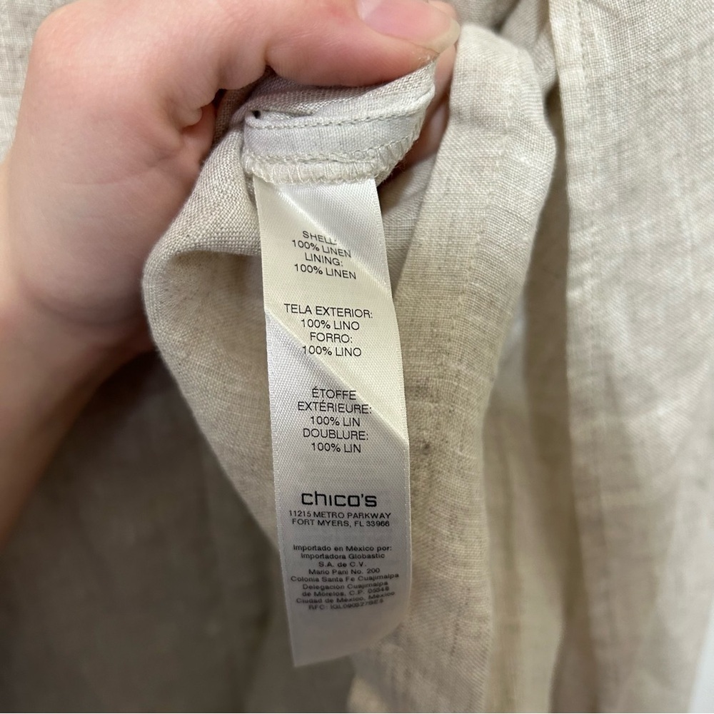 Chico's Sleeveless Linen Tunic Light Beige Lagenlook Resortwear Beach Sz 4 (XXL) - Picture 8 of 9